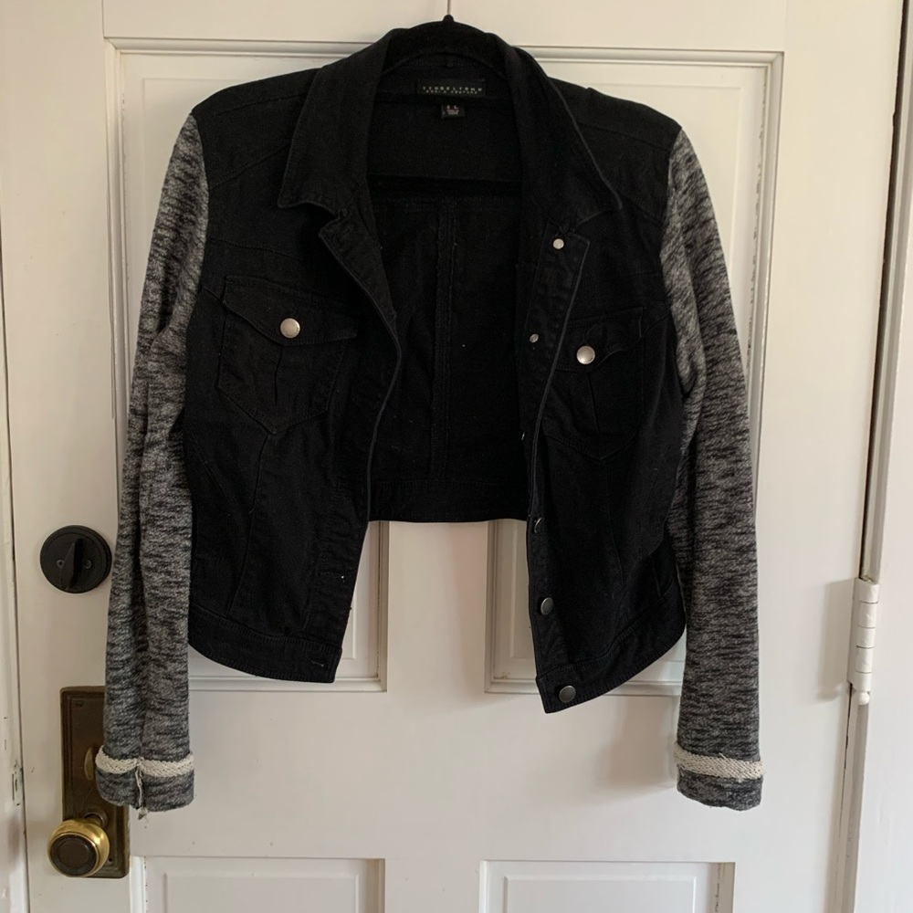 Black Denim Jacket with Sweater Sleeves
